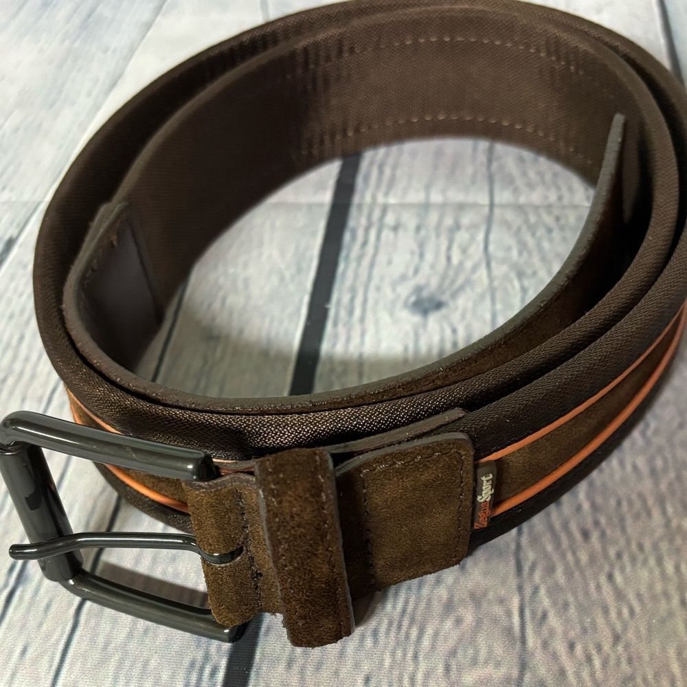 Ermenegildo Zegna Sport ZS Brown Leather Orange Stripe Classic Casual Belt 40